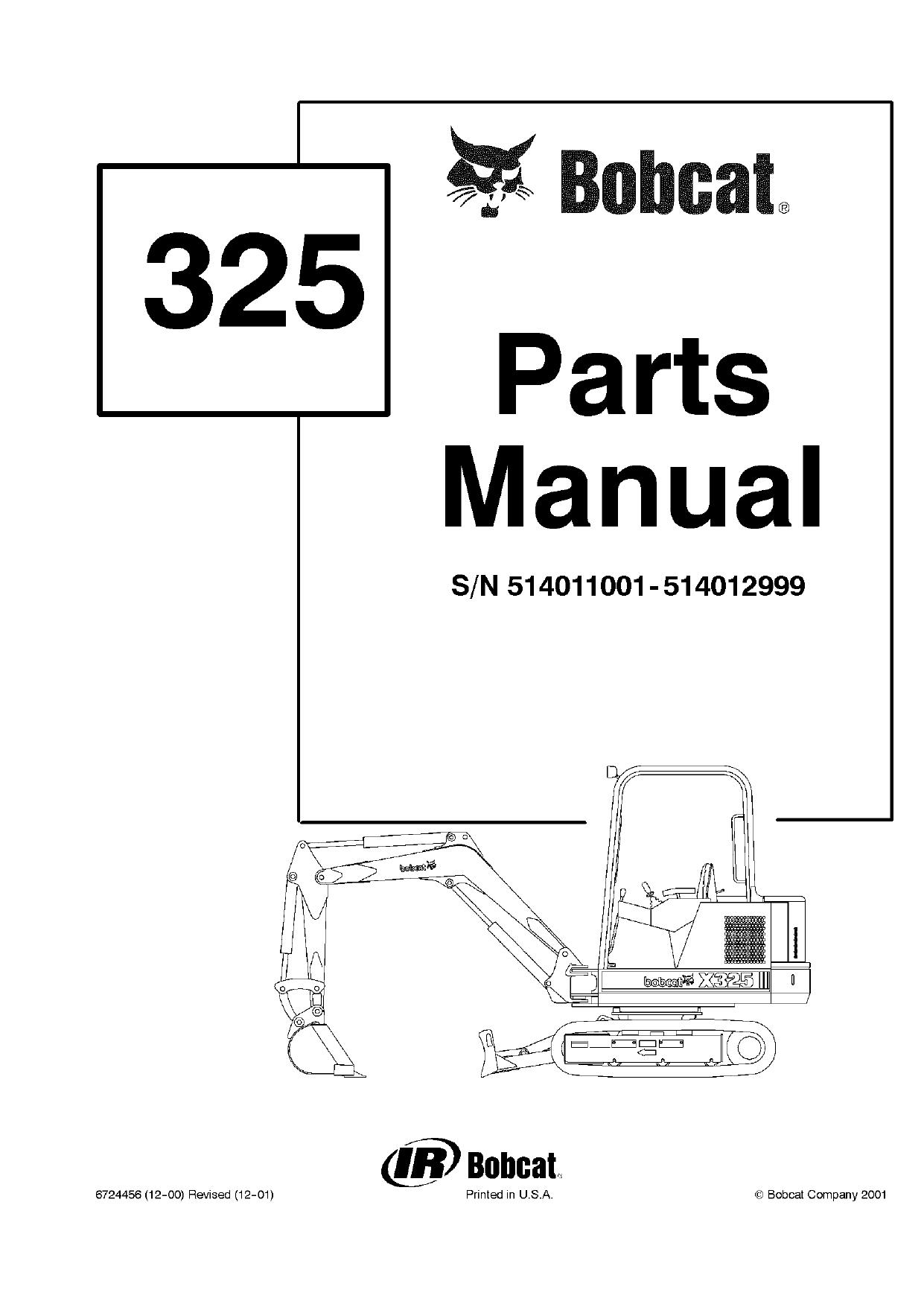 322 C Excavator parts manual Bobcat